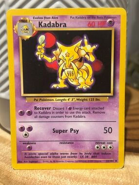 Pokemon Kadabra, Vintage Card, 1999, 96, 98, Collectible, Fan Favorite